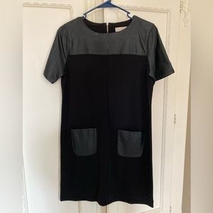 LOFT Black Leather Accent Dress